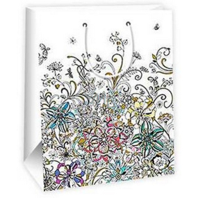 Ditipo Darčeková papierová taška 26,4 x 13,7 x 32,4 cm biela, s kvetmi