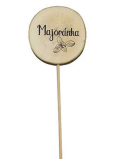 Bohemia Gifts Drevený zápich k bylinkám s potlačou - Majoránka priemer kolieska je 5 - 8 cm