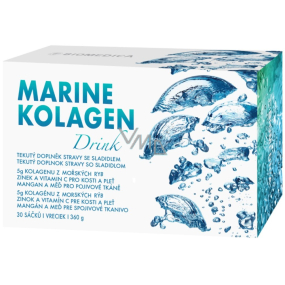 Biomedica Marine Kolagén Drink tekutý doplnok stravy so sladidlom, obsahuje kolagén z morských rýb, pre kosti, pleť a spojivového tkaniva 30 vreciek po 12 g