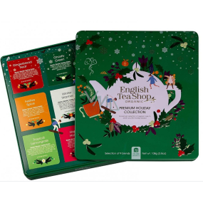 English Tea Shop Bio Prémiová vianočný zelená kolekcia 72 kusov biologicky odbúrateľných pyramídiek čaju, 9 príchutí, 108 g
