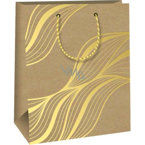 Ditipo Papierová darčeková taška 18 x 22,7 x 10 cm Kraft - prírodná, zlaté linky