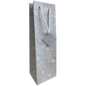 Nekupto Darčeková papierová taška na fľašu 33 x 10 x 9 cm Vianočné vločky sivá