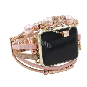 Ručne vyrobený remienok Apple Watch Rose Gold so srdiečkami, veľkosť 38/40/41 mm