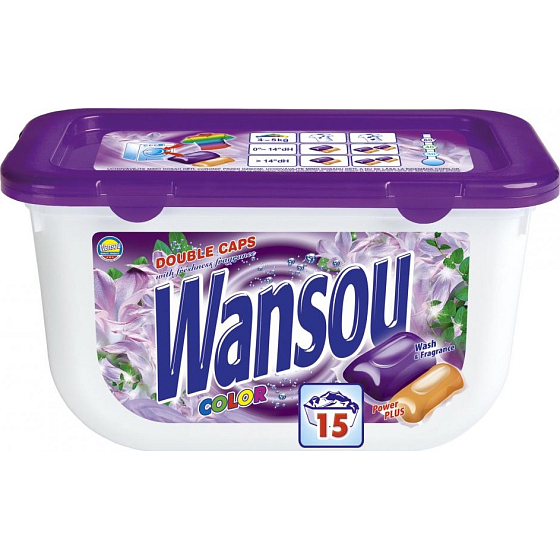 Wansou Double Caps Color univerzálny dvojkomorové gélové pracie kapsule 15 kusov x 25 g