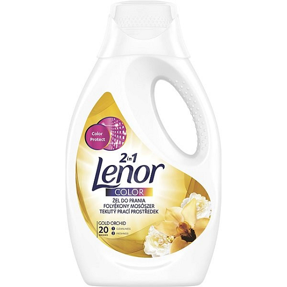 Lenor Gold Orchid vôňa vanilky, mimózy, ruží a broskýň Color 2v1 tekutý prací gél na farebné prádlo 20 dávok, 1,1 l