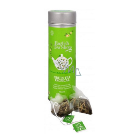 English Tea Shop Bio Zelený čaj s Tropickým ovocím 15 kusov biologicky odbúrateľných pyramidek čaju v recyklovateľné plechovej dóze 30 g