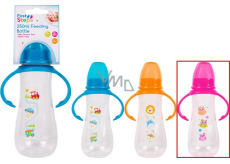 First Steps Feeding Bottle 0+ dojčenská fľaša číra s úchopmi Sova ružová 250 ml