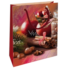 Nekupto Darčeková papierová taška 23 x 18 x 10 cm Vianočné s jablkami a škoricou