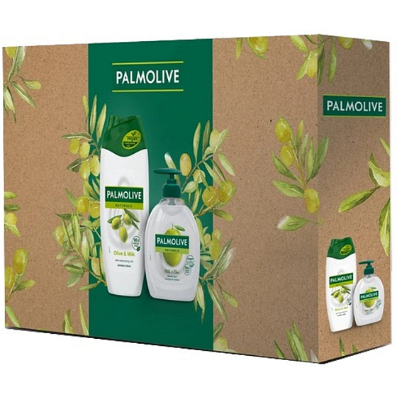 Palmolive Naturals Olive & Milk sprchový krém 250 ml + tekuté mydlo Naturals Milk & Olive s dávkovačom 300 ml, kozmetická sada pre ženy