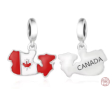 Charm Sterlingové stříbro 925 Canada vlajka - houpající se mapa, přívěsek na náramek cestování