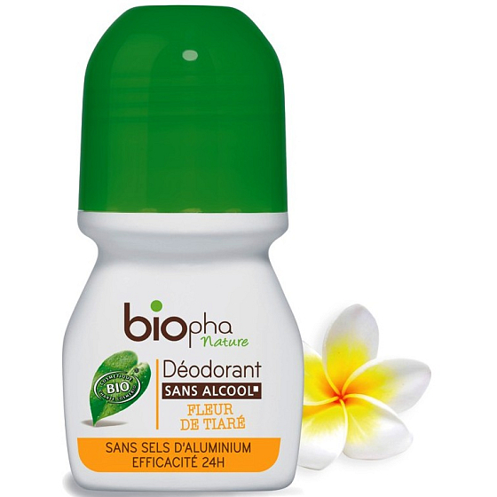 BioPha Kvet tiara guľôčkový deodorant bez alkoholu, soli, hliníka pre citlivú pokožku v biokvalite roll-on pre ženy 50 ml