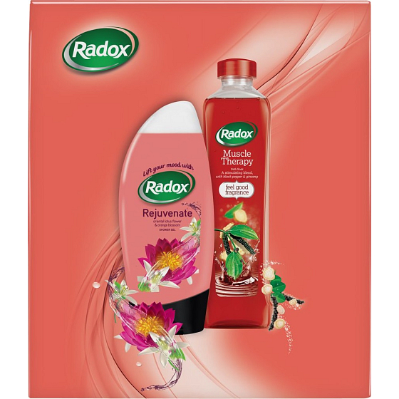 Radox Rejuvenate Pomarančové kvety a Lotosový kvet sprchový gél 250 ml + Muscle Therapy kúpeľová pena 500 ml, kozmetická sada