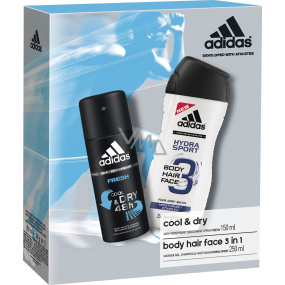 Adidas Cool & Dry Fresh antiperspirant deodorant sprej pre mužov 150 ml + Hydra Sport 3v1 sprchový gél na telo, vlasy a tvár pre mužov 250 ml, kozmetická sada