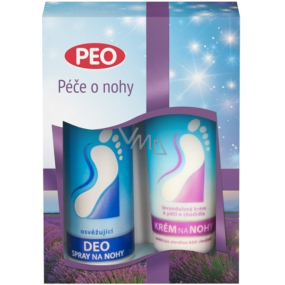 Astrid Peo Osviežujúci dezodorant sprej na nohy s antibakteriálnou prísadou 150 ml + Peo levanduľový krém na starostlivosť o chodidlá 100 ml, kozmetická sada