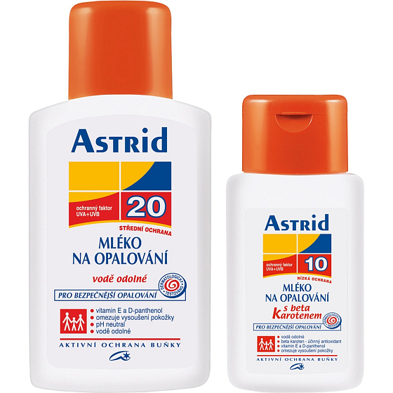 Astrid F20 Mlieko na opaľovanie 200 ml + F10 Beta-karotén mlieko na opaľovanie 100 ml