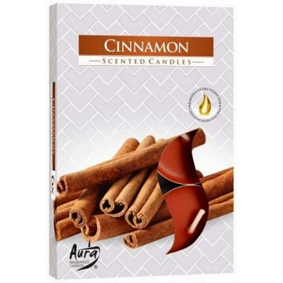 BISPOL Aura Cinnamon - Škorica vonné čajové sviečky 6 kusov
