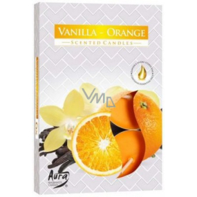 BISPOL Aura Vanilla Orange - Vanilka a pomaranč vonné čajové sviečky 6 kusov