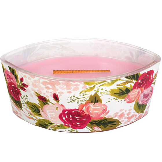 Woodwick Illustrated Moms Rose - Ruža vonná sviečka s dreveným širokým knôtom a viečkom sklo loď 453 g