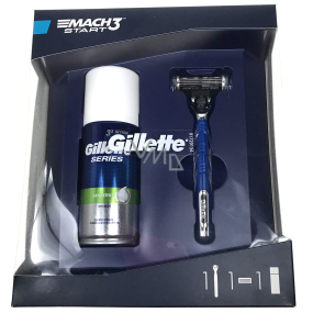 Gillette Mach3 Štart holiaci strojček pre mužov + náhradné hlavice 1 kus + Sensitive pena na holenie 100 ml, kozmetická sada, pre mužov