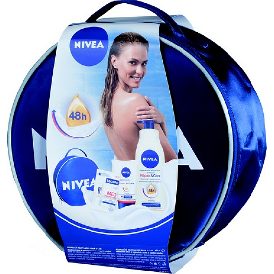 Nivea Care balzam po holení 400 ml + balzam na ruky 50 ml + balzam na pery 4,8 g, pre ženy kozmetická sada