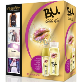 B.U. Golden Kiss parfumovaný dezodorant sklo pre ženy 75 ml + sprchový gél 250 ml, kozmetická sada
