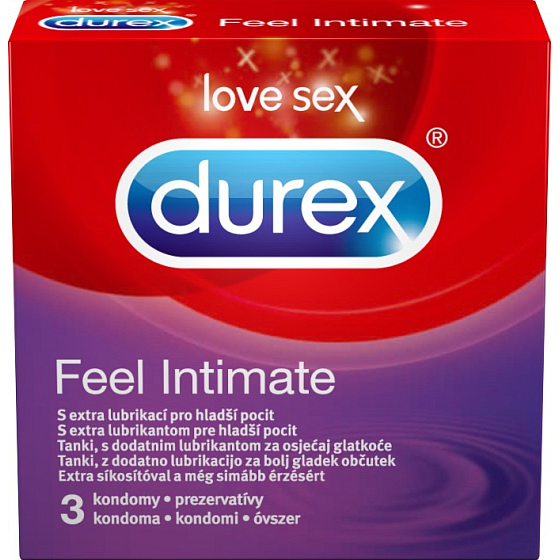 Durex Feel Intimate kondóm tenký s extra lubrikáciou nominálna šírka: 56 mm 3 kusy