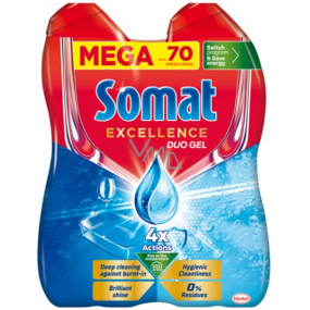 Somat Excellence Duo Gel Hygienický gél do umývačky riadu pre hygienickú čistotu a žiarivý lesk 70 dávok 2 x 630 ml, duopack