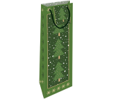 Nekupto Darčeková papierová taška na fľašu 33 x 10 x 9 cm Vianočné stromčeky zelená
