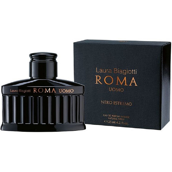 Laura Biagiotti Roma Uomo Nero Estremo Intense parfémovaná voda pro muže 125 ml – elegantní černý flakón s moderním designem
