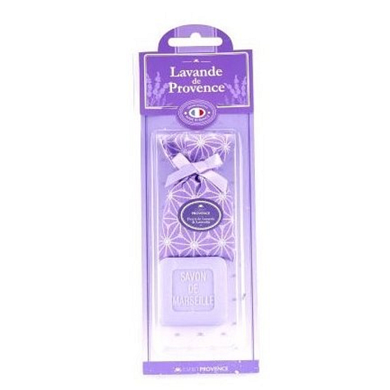 Esprit Provence Levanduľové toaletné mydlo 25 g + Levanduľová vonná taštička s kvetmi, kozmetická sada pre ženy