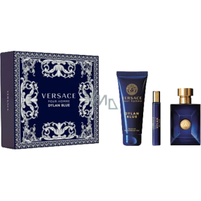 Versace Dylan Blue pour Homme toaletná voda 100 ml + sprchový gél 150 ml + toaletná voda 10 ml, darčeková súprava pre mužov