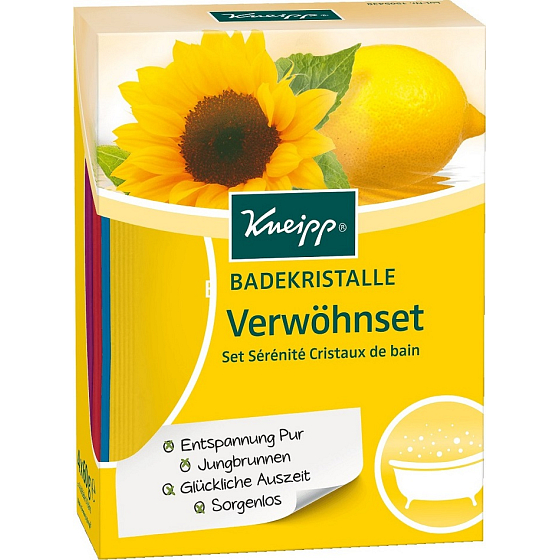 Kneipp Citrón a slnečnice soľ do kúpeľa 60 g + Červený mak a konope 60 g + Medovka 60 g + Granátové jablko a láskavec 60 g, kozmetická sada