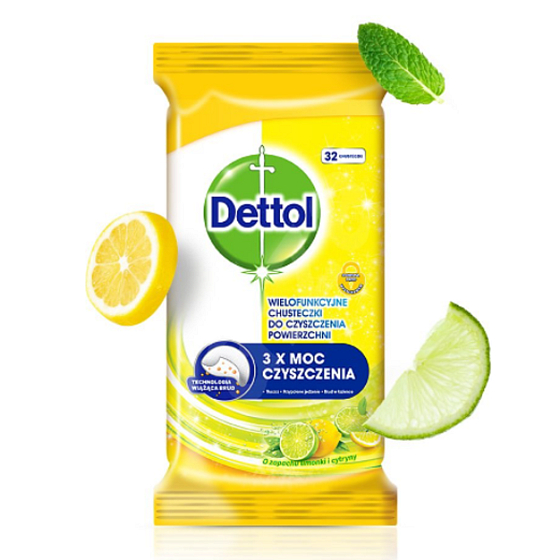 Dettol Citron & Limetka antibakteriálne obrúsky na povrchy 32 kusov