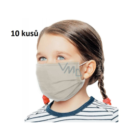 Rúška 3 vrstvová ochranná zdravotné netkaná jednorazová, nízky dýchací odpor pre deti 10 kusov béžová bez potlače