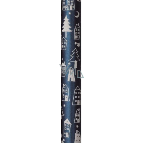 Zowie Darčekový baliaci papier 70 x 150 cm Vianočný Nordic Light modrý s bielymi domčekmi a stromčeky