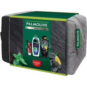 Palmolive Men Detoxikačný sprchový gél a šampón 3v1 500 ml + šampón proti lupinám 350 ml + bieliaca zubná pasta Colgate Max White Charcoal 75 ml + zubná kefka + kozmetická taška, kozmetická sada pre mužov