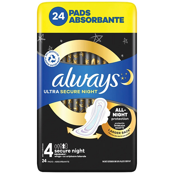 Always Ultra Secure Night hygienické vložky 24 kusů
