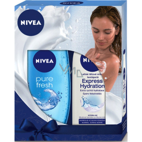 Nivea Express Hydration ľahké telové mlieko pre normálnu až suchú pokožku 250 ml + Pure Fresh sprchový gél 250 ml, pre ženy kozmetická sada