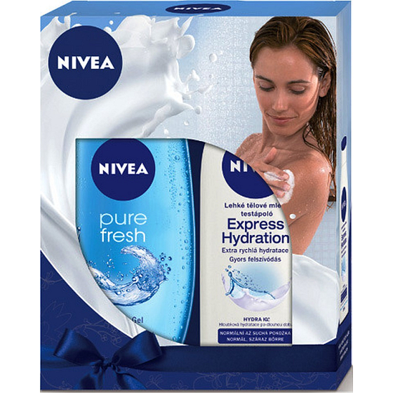 Nivea Express Hydration ľahké telové mlieko pre normálnu až suchú pokožku 250 ml + Pure Fresh sprchový gél 250 ml, pre ženy kozmetická sada
