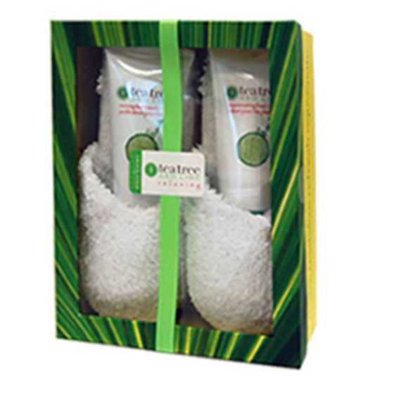 Grace Cole Tea Tree & Lime prípravok na umývanie nôh 200 ml + tonikum na chodidlá 200 ml + papuče, kozmetická sada