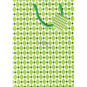 Nekupto Darčeková papierová taška 32,5 x 26 x 13 cm Zelená, kosoštvorce 1661 50 KFL