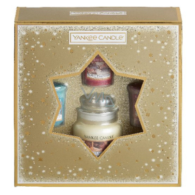 Yankee Candle Winter Wonder - Zimný zázrak vonná sviečka Classic malá sklo 104 g + Perník s polevou, Zľadovatený modrý smrek, Žiarivá hviezda, vonná sviečka votívny 3 x 49 g vianočné darčeková sada