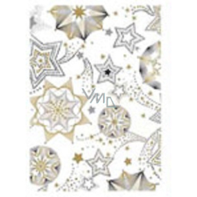 Ditipo Darčekový baliaci papier 70 x 500 cm Vianočný biely zlato-čierne hviezdy