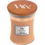Woodwick Golden Milk - Zlaté mlieko vonná sviečka s dreveným knôtom a viečkom sklo stredná 275 g