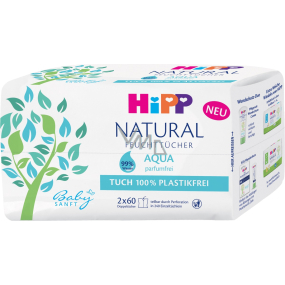 HiPP Babysanft Natural Aqua čistiace vlhčené obrúsky bez plastov pre deti 2 x 60 kusov