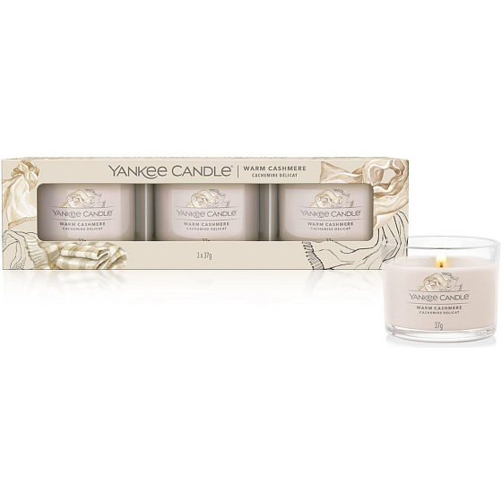 Yankee Candle Warm Cashmere - Votivná sviečka s vôňou teplého kašmíru v skle 3 x 37 g, darčeková sada