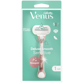 Gillette Venus Deluxe Smooth Sensitive Rosegold holiaci strojček s 3 čepieľkami + náhradná hlavica 1 kus pre ženy