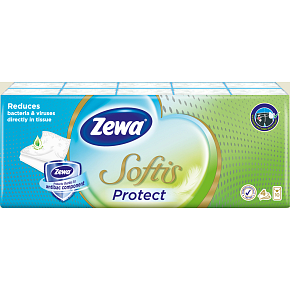 Zewa Softis Protect 4vrstvové papírové kapesníky, 10× 9 ks