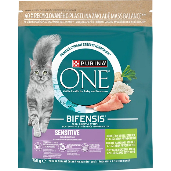 Purina ONE Bifensis Sensitive granule pre mačky morčacie a ryža, 750 g
