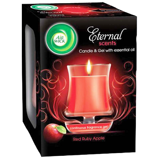 Air Wick Eternal Scents Rubínovo červené jablká vonná sviečka v skle 130 g